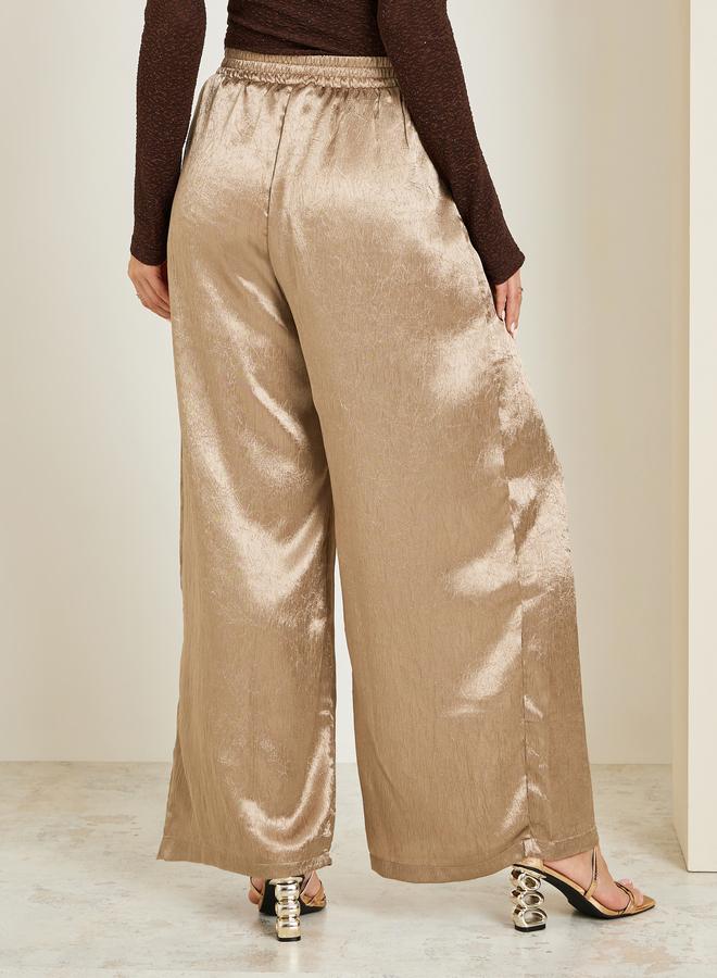 Styli Women Gold Shimmer Wide Leg Trousers - Image 4
